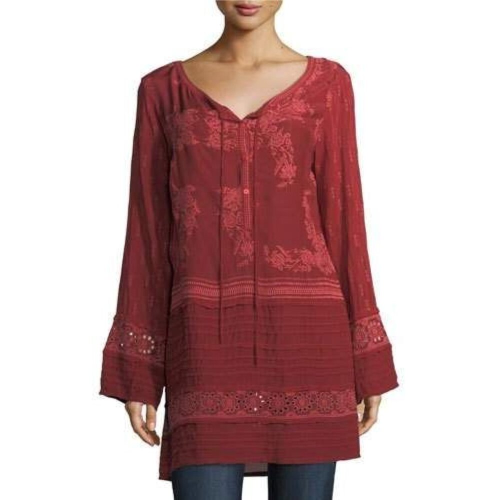 Johnny Was Leafly Tiered Popover Embroidered Tunic Dress XL